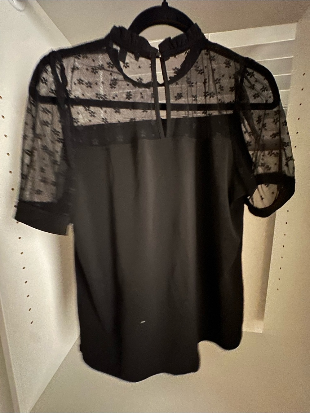 Adrianna Papell Black Floral Lace Yoke Blouse
